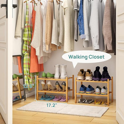 Small Shoe Rack, 2-Tier Shoe Rack for Entryway, Bamboo Wood Shoe Shelf for Closet & Hallway, Long 17.2IN | Beautiful | Functional | Sturdy | Durable