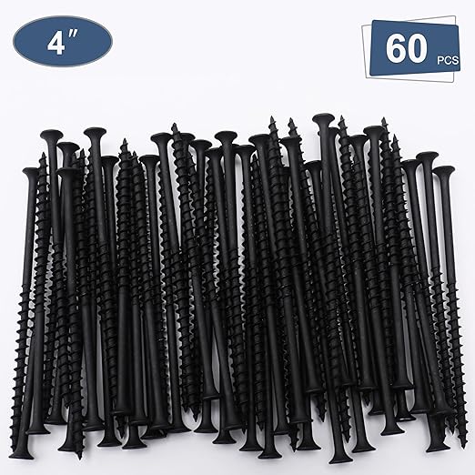 60pcs #10 × 4 inch High Hardness Drywall Screws, Black, Coarse Thread, Phillips Drive, Bugle Head, Black Wood Screws, Long Screws, Wood and More