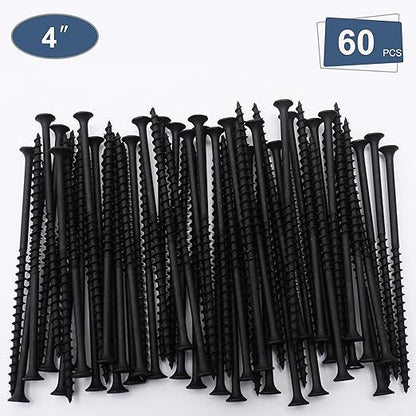 60pcs #10 × 4 inch High Hardness Drywall Screws, Black, Coarse Thread, Phillips Drive, Bugle Head, Black Wood Screws, Long Screws, Wood and More