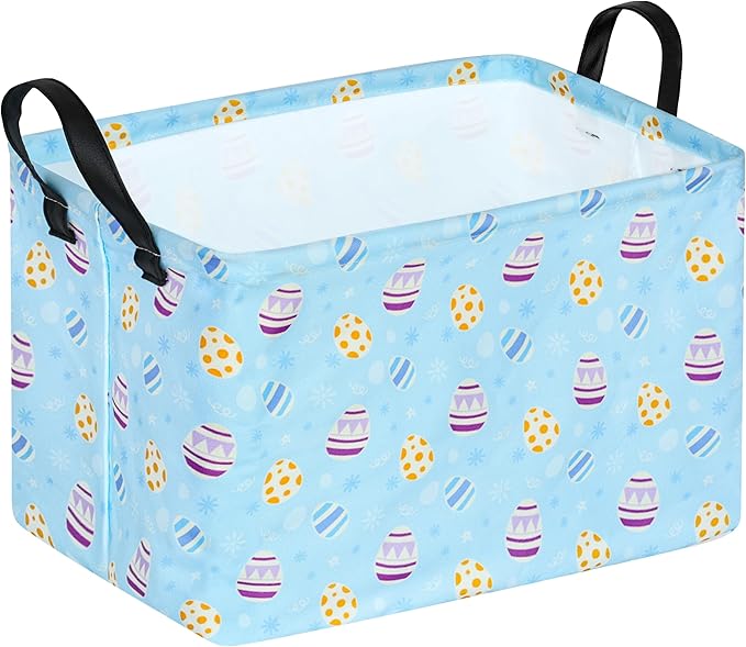 KUNRO Bunny Easter Eggs Basket Storage Basket Gift Shelf Basket Storage Bin, Nursery Basket Organizer Box for With Handles for Room Deco