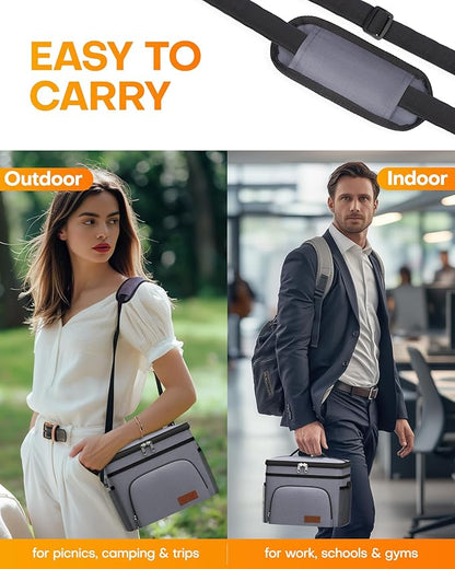 HOTOR Insulated Lunch Box for Men & Women - Leak-Proof Cooler Lunch Bag with 4 Pockets, Adjustable Strap, Ideal for Work, Picnic, Travel - Medium, Light Grey,10.2"×6.9"×8.5"