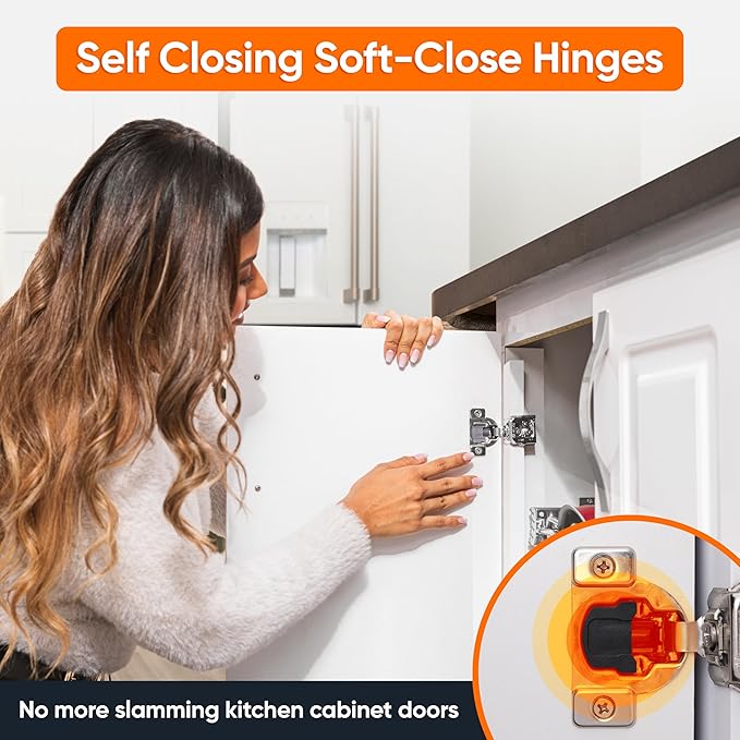 Decobasics 80 Pack Soft Close Cabinet Hinges 1-1/4" Overlay for Kitchen Cabinet Doors, Slow Self-Closing Concealed Hidden Hinges for Face Frame –Stainless Steel, 3-Way Adjustable & Quiet Close Damper