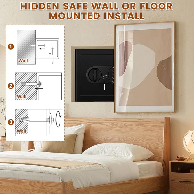 1.2 Cu Ft Home Safe, Small Safe Box with Fireproof Waterproof Bags, Programmable Keypad and Removable Shelf, Security Digital Home Safe for Home Money Firearm Medicines Valuables