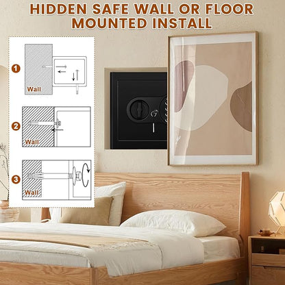 1.2 Cu Ft Home Safe, Small Safe Box with Fireproof Waterproof Bags, Programmable Keypad and Removable Shelf, Security Digital Home Safe for Home Money Firearm Medicines Valuables