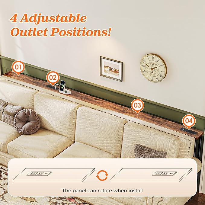 SUPERJARE 102 Inch Sofa Table with 2 Power Outlets and USB-C Ports, 5.9 Inch Narrow Console Table with Storage, Extra-Long, for Entryway Hallway Couch Behind Sofa, Small Spaces, Rustic Brown