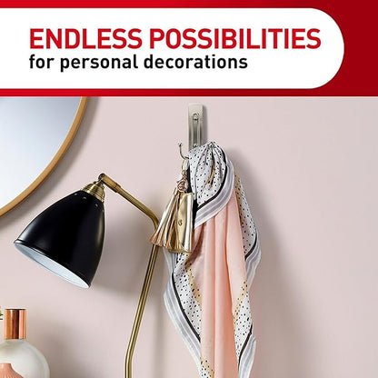 Command Large Satin Brass Double Hooks, 2 Hooks and 2 Strips, Damage-Free Wall Hook with Adhesive Strips, No Tools Coat Hook for Hanging Home Decor, Holds up to 4 lb