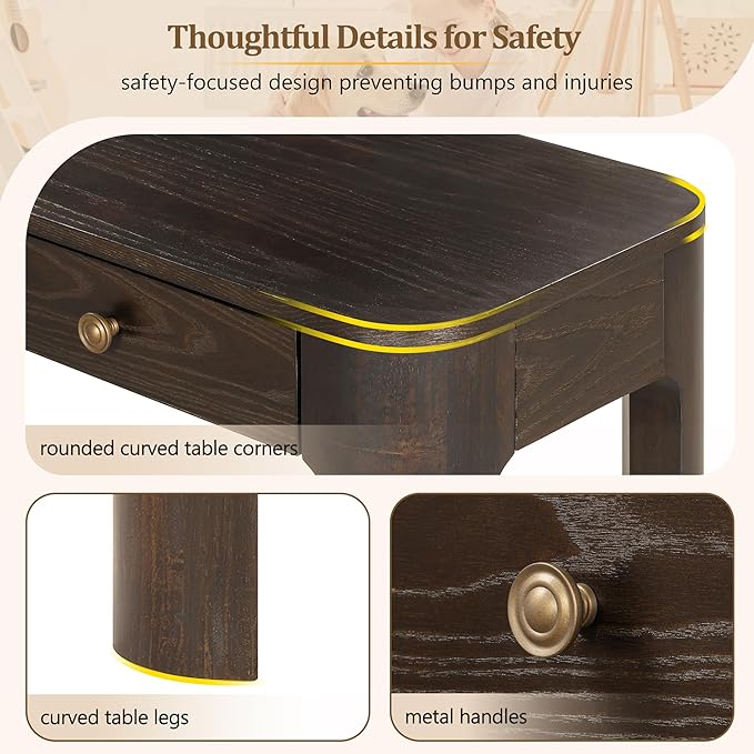 52" Rustic Console Table with Curved Corners for Safety,Entryway Table with 3 Concealed Drawers,Sturdy Sofa Table with Thick Legs for Hallway & Living Room,Espresso