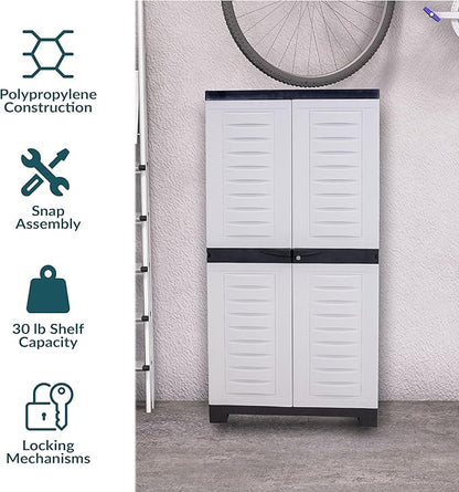 Sunnydaze 48" H Resin Garage Storage Cabinet - Garage Cabinet with Lockable Doors and Adjustable Shelves - Freestanding Utility Storage for Laundry Room, Office, Basement - Gray/Charcoal Trim