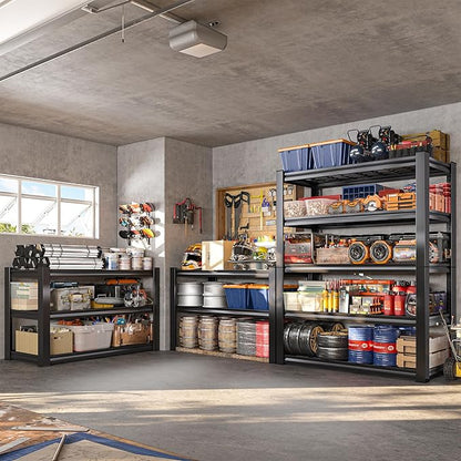 REIBII 2-Pack Commercial Heavy Duty Shelving, 3010 LBS Capacity per Shelf 72" H Industrial Storage Rack, 5-Tier Adjustable Boltless Rivet Metal Shelving Unit for Warehouse Garage Workshop Retail Store