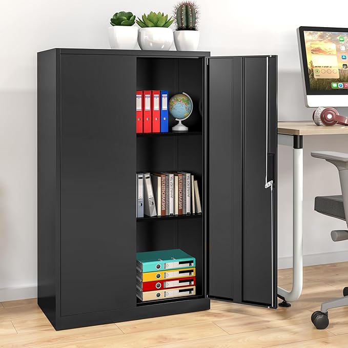42" Folding Metal Storage Cabinet with Lock,2 Doors and 2 Adjustable Shelves,Quick Assembly Foldable Steel Cabinet for Office Home Garage,Black