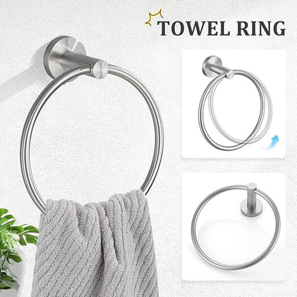 TURS 5 Piece Bathroom Hardware Set Brushed, SUS304 Stainless Steel Bath Towel Bar Set, 24 Inch Bathroom Accessories Kit Wall Mounted