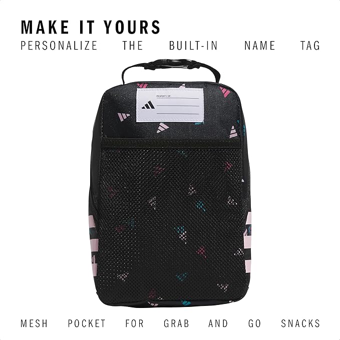 adidas Kids Santiago Lunch Bag – Insulated Cooler Lunchbox for Girls & Boys, 8L, Meadow Floral Black/Black/White/3, One Size