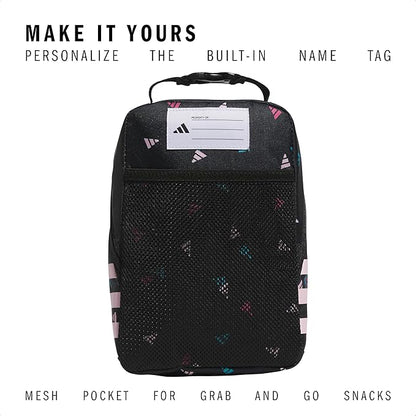 adidas Kids Santiago Lunch Bag – Insulated Cooler Lunchbox for Girls & Boys, 8L, Meadow Floral Black/Black/White/3, One Size