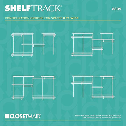 ClosetMaid ShelfTrack Wire Closet Organizer System, Adjustable from 5 to 8 Ft., with Shelves, Clothes Rods, Hardware, Durable Steel, White