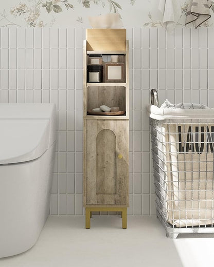 Bathroom Storage Cabinet, Small Corner Floor Cabinet with Door and Shelves, Narrow Toilet Paper Holder, Bathroom Organizer with Adjustable Shelf, for Small Spaces, Rustic Greige BC08205X