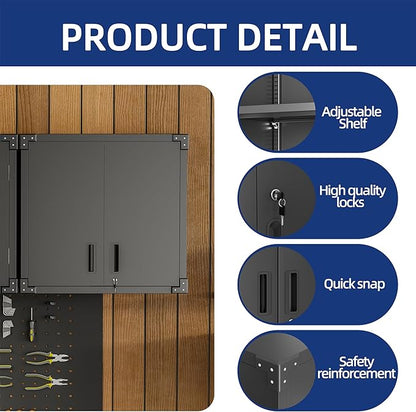 Metal Tool Cabinet,Garage Storage Cabinet System,Wall Cabinet & Locking Rolling Tool Cabinet with Doors and Adjustable Shelves,Steel Tool Cabinets for Home (2 Pcs-StyleA, Black)