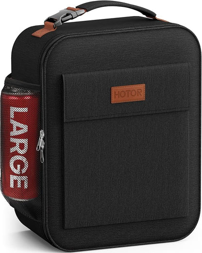 HOTOR Lunch Bag for Men & Women - Large Capacity Insulated Lunch Bag with Mutiple Pockets, Wear-Resistant Cooler Lunch Box for Office, Picnic, Black, 7.5L, 9.50" x 4.30" x 11.00"