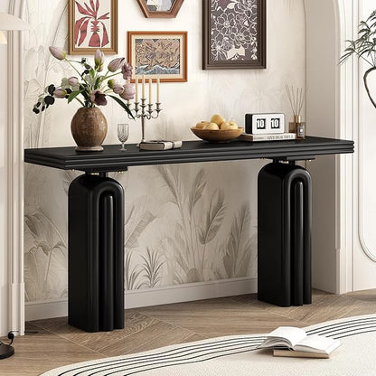 Elegant and Luxurious Acacia Veneer Console Table, Console Table Behind Couch Suitable for Entryway, Hallway, Living Room, Foyer, Corridor (Black-V06)
