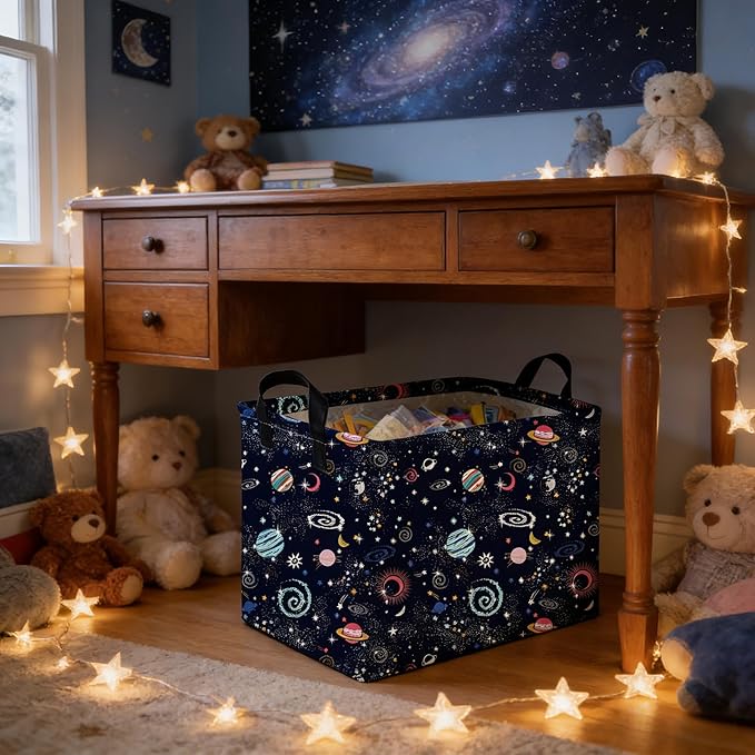 Rectangular Star baskets,Storage Basket,Waterproof foldable laundry basket for Kids,Cute Toys Storage Bin Organizer,Book bins,Starry Sky Galaxy Room Decor(Stars)