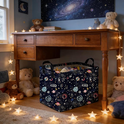 Rectangular Star baskets,Storage Basket,Waterproof foldable laundry basket for Kids,Cute Toys Storage Bin Organizer,Book bins,Starry Sky Galaxy Room Decor(Stars)