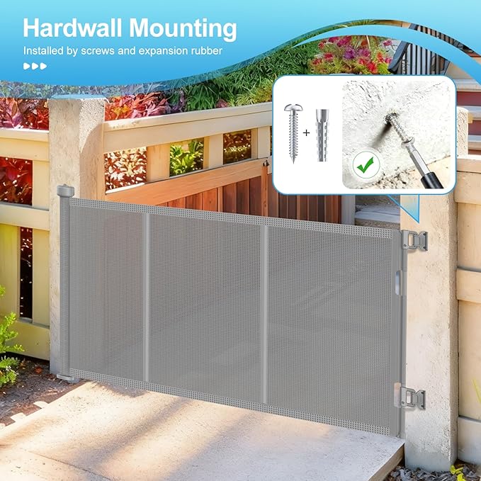 EZIGO Retractable Baby Gates Replacement Parts, Full Set Wall Mounting Accessories Including Brackets, Latches, Screws for 120 inch Extra Wide Baby Gate Pet Gate Mesh Gate Retractable Dog Gate, Gray
