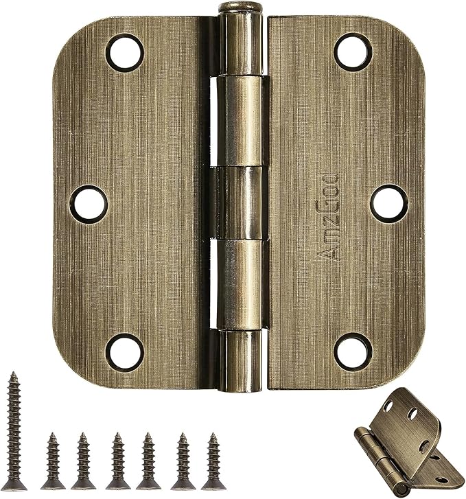 Atique Brass Door Hinges - 18 Pack Atique Door Hinges 3.5 Inch Rounded Interior Door Hinge with 5/8" Radius - Heavy Duty 3 1/2" Brass Hinges for Residential Door Hardware