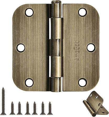 Atique Brass Door Hinges - 18 Pack Atique Door Hinges 3.5 Inch Rounded Interior Door Hinge with 5/8" Radius - Heavy Duty 3 1/2" Brass Hinges for Residential Door Hardware