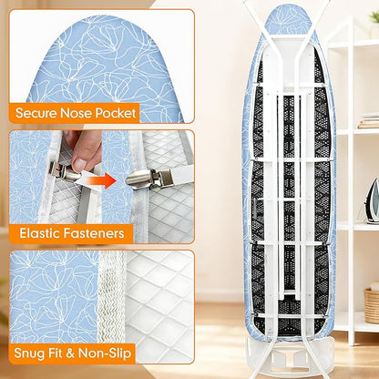 Ironing Board Cover and Pad, 21x54 Extra Large Thick Iron Padding, Scorch & Stain Resistant Ironing board cover, Heavy Duty Iron Board Padded with Adjustable Fasteners Durable Elastic Edge, Sky Blue
