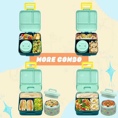 Bento Lunch Box for Kids with 8oz Soup Thermo Leak-Proof Lunch Food Containers with Snack Sauce Container for Kid Girls Boys to School (Yellow Mermaid)