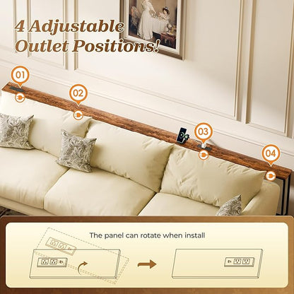 SUPERJARE 106.3 Inch Sofa Table with 2 Power Outlets and USB-C Ports, 5.9 Inch Narrow Console Table, Long Entryway Hallway Couch Table Behind Sofa, Small Spaces, Living Room, Rustic Brown