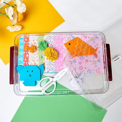 A4 Storage File Box 9 X 13 Clear Stackable Slim Plastic Portable Project Case For Letter Paper Photo Documents Scrapbook, 3 Count