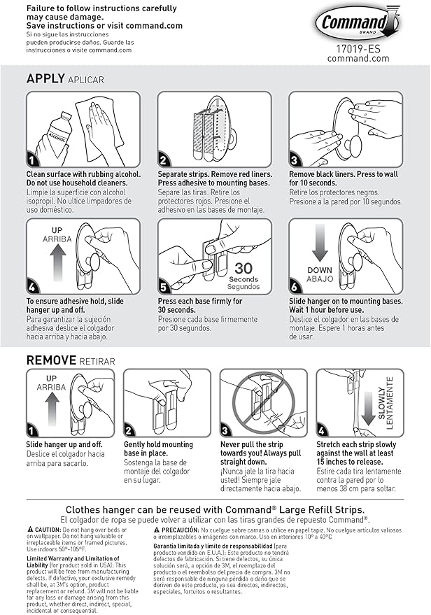 Command Clothes Hanger, 1 Hanger, 2 Strips/Pack, White, Large (Pack of 2)