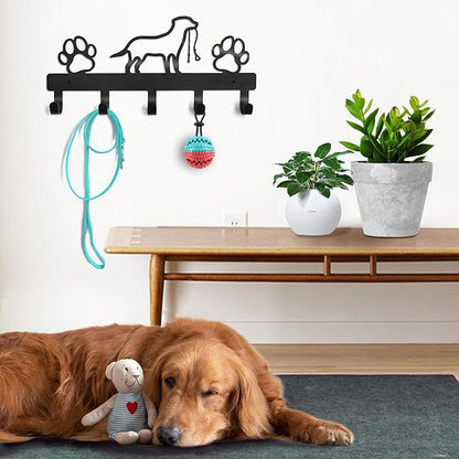 PET ARTIST Dog Leash Holder for Wall, Metal Dog Leash Hooks for Wall Decorative, Dog Leash Hanger Organizer Wall Mount with 5 Hooks, Dog Stuff Storage Organizer for Key Holder Dog Collar and Leash Set