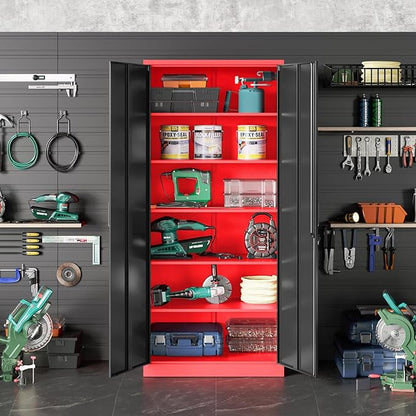 SISESOL Wide & Deep Metal Storage Cabinet with 6 Shelves,72" Tall Red Garage Storage Cabinet with Lock,Metal Cabinets with Locking Doors,Lockable Steel Cabinets for Home,Office,Shop,Garage,72x36x18