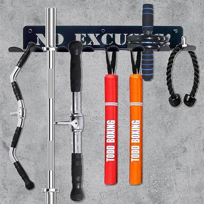 Home Gym Essentials - 16.7 Inch, 8 Hook Gym Storage Rack for Dumbbells, Resistance Bands, Barbell Bars, Jump Ropes & Lifting Belts