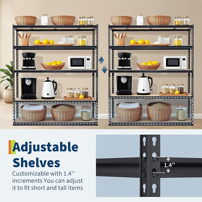 Garage Storage Shelves 5 Tiers, Heavy Duty Storage Shelving Racks with 2000 LBS Capacity, 36 in L x 18 in W x 72 in H Metal Adjustable Shelving Unit for Kitchen Pantry Basement Bathroom Laundry