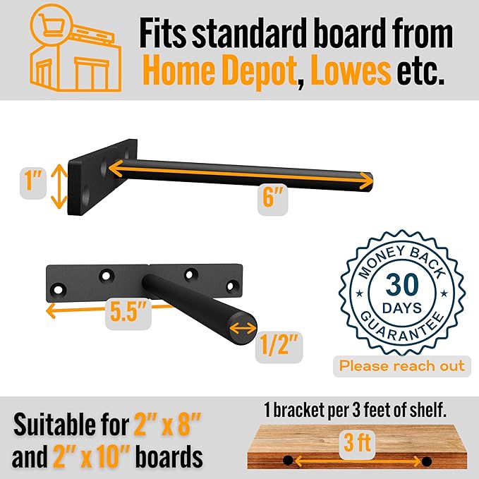 EVALD Heavy Duty Floating Shelf Bracket | 6-Inch Floating Mantel Mount, Blind Shelf Supports, and Anchors | Floating Shelf Hardware for Home and Office Decor | Fireplace Mantel Brackets (4 Pack)