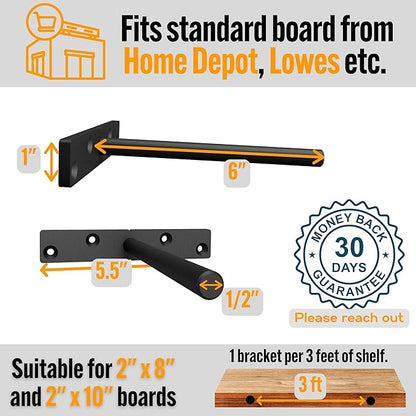 EVALD Heavy Duty Floating Shelf Bracket | 6-Inch Floating Mantel Mount, Blind Shelf Supports, and Anchors | Floating Shelf Hardware for Home and Office Decor | Fireplace Mantel Brackets (4 Pack)