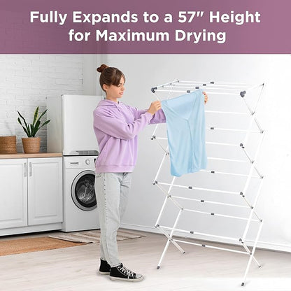 BLACK+DECKER 4-Tier Expandable Collapsible Clothes Drying Rack, Telescopic Height, Foldable Space-Saving Laundry Air Dryer for Towels, Shirts & Delicates – Durable Steel, No Tools Needed