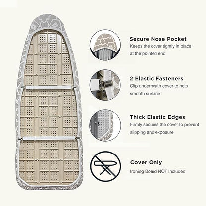 Ironing Board Cover and Pad 18"x49" Extra Thick Natural Cotton, Scorch and Stain Resistant Iron Board Cover, Wide Ironing Board Cover with Fasteners Heavy Duty Heatproof Elastic Edge Geometric