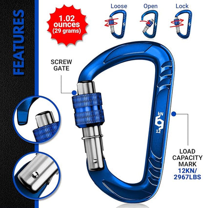 12kN (2697 lbs) Heavy Duty Carabiner Clips, for Securing Pets, Outdoor, Camping, Hiking, Hammock, Dog Leash Harness, Keychains