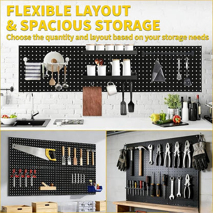 2 PCS Metal Pegboard Panels, 24"X24" Peg Board Wall Organizer with Flexible Layout for Garage Storage, Workshop, Kitchen and Craft Room Tool Organization