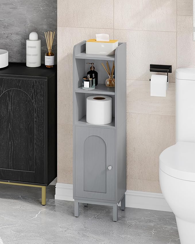 Bathroom Storage Cabinet, Small Corner Floor Cabinet with Door and Shelves, Narrow Toilet Paper Holder, Bathroom Organizer with Adjustable Shelf, for Small Spaces, Gray BC38221GR