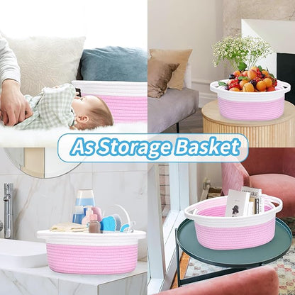 ABenkle Small Basket with Gift Bags and Ribbons, Empty Gift Baskets for Mother's Day, Decorative Boho Rope Woven Nursery Storage Organizer Toy Baskets with Handle for Baby Showers, 12"X 8" X 5"