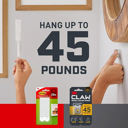 Command and 3M Claw Picture Hanging Kit, 10 lb Medium Picture Hanging Strips 8 Pairs (16 Strips) and 45, 25, & 15 lb 3M Claw Picture Hangers, Hanging Picture Frames for Home Decor and Room Decor