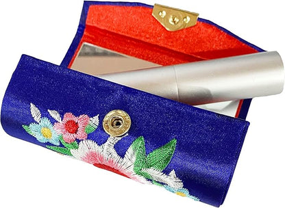 MIAO JIN 12-Pack Lipstick Case with Mirror Bulk, Small Lipstick Holder for Purse, Makeup Holder for Jewelry & Cosmetics, Storage Box, Cute Embroidery Design (Random Colors)