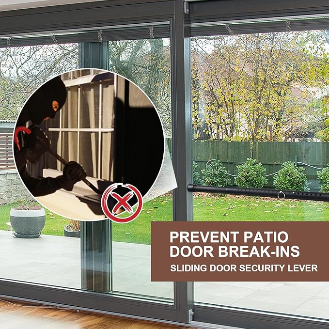 BeBecome Sliding Door Security Bar，17-50 inch Adjustable Patio Door Security bar with Rubber Tips Apartment Bedroom Bottom of Door Heavy Duty Interior Black