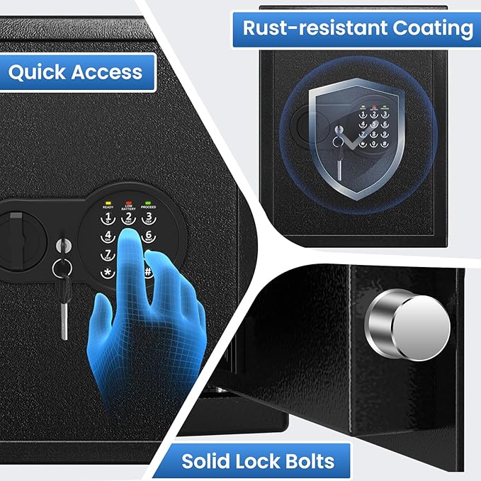 17.55'' Tall Fireproof Safe Box, 3.2 Cuft Home Safe with Keys & Pass Code & Wall Mount Kits, Money Safe with Smart Alert System, Removable Shelf, Mute Function and Fireproof Waterproof Bag