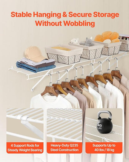 VEVOR Wire Shelf Kit, 3 ft, Set of 2, Wall Mounted Wire Shelves, Heavy-Duty Carbon Steel Hanging Shelf, Floating Wall Storage Shelves with Dip Coating, for Closet, Bedroom, Living Room, Office, Pantry