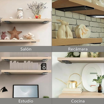 HEART ART Floating Shelf Bracket 8 Inch,2 Pack Heavy Duty Shelf Brackets,L Brackets for Shelves Black,8”L x 1.4”H x1.4”W